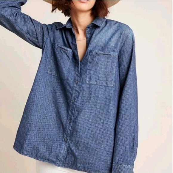 Anthropologie Pilcro Chambray Button Up Split Back Large - Picture 16 of 16